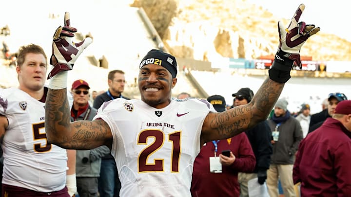 Dec 27, 2014; El Paso, TX, USA; Arizona State Sun Devils wide receiver Jaelen Strong (21) celebrates after defeating the Duke Blue Devils in the 2014 Sun Bowl at Sun Bowl Stadium. The Sun Devils defeated the Blue Devils 36-31. Mandatory Credit: Ivan Pierre Aguirre-Imagn Images Dec 27, 2014; El Paso, TX, USA; Arizona State Sun Devils wide receiver Jaelen Strong (21) celebrates after defeating the Duke Blue Devils in the 2014 Sun Bowl at Sun Bowl Stadium. The Sun Devils defeated the Blue Devils 36-31. Mandatory Credit: Ivan Pierre Aguirre-Imagn Images