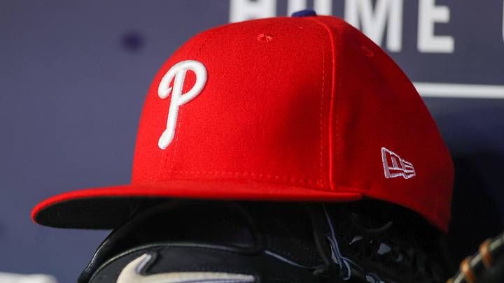 May 26, 2023; Atlanta, Georgia, USA; A detailed view of a Philadelphia Phillies hat and glove on the bench against the Atlanta Braves in the seventh inning at Truist Park. May 26, 2023; Atlanta, Georgia, USA; A detailed view of a Philadelphia Phillies hat and glove on the bench against the Atlanta Braves in the seventh inning at Truist Park.