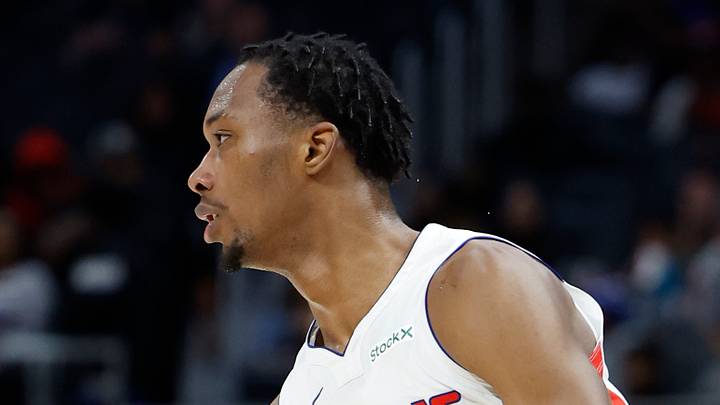 Oct 6, 2024; Detroit, Michigan, USA; Detroit Pistons forward Ron Holland II (00) dribbles in the first half against the Milwaukee Bucks at Little Caesars Arena. Mandatory Credit: Rick Osentoski-Imagn Images Oct 6, 2024; Detroit, Michigan, USA; Detroit Pistons forward Ron Holland II (00) dribbles in the first half against the Milwaukee Bucks at Little Caesars Arena. Mandatory Credit: Rick Osentoski-Imagn Images