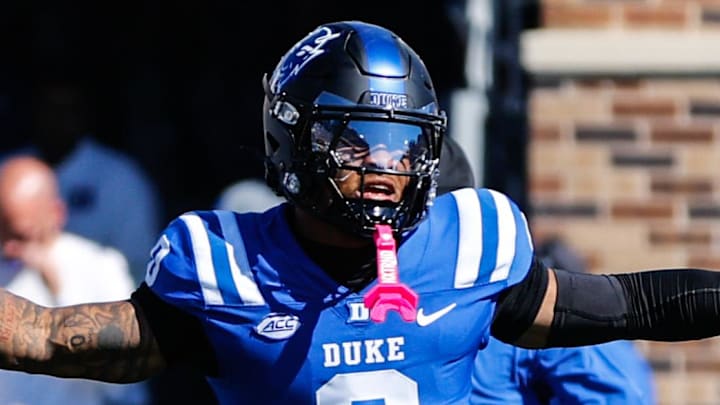 Oct 18, 2025; Durham, North Carolina, USA; Duke Blue Devils tight end Chandler Rivers (0) runs out before the first half of the game against Georgia Tech Yellow Jackets at Wallace Wade Stadium. Mandatory Credit: Jaylynn Nash-Imagn Images Oct 18, 2025; Durham, North Carolina, USA; Duke Blue Devils tight end Chandler Rivers (0) runs out before the first half of the game against Georgia Tech Yellow Jackets at Wallace Wade Stadium. Mandatory Credit: Jaylynn Nash-Imagn Images