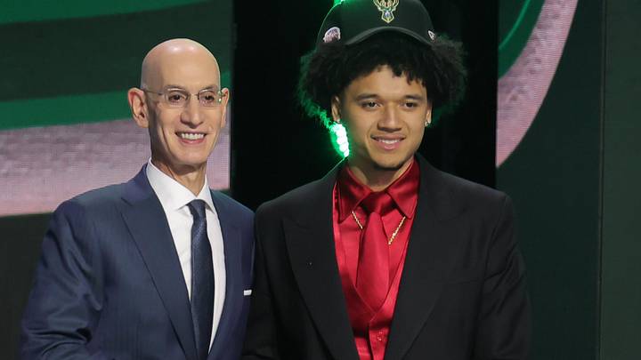 Jun 23, 2026; New York, NY, USA; NBA commissioner Adam Silver greets the tenth pick in the 2026 NBA draft, Arizona guard Brayden Burries after he was selected by the Milwaukee Bucks at Barclays Center. Mandatory Credit: Brad Penner-Imagn Images Jun 23, 2026; New York, NY, USA; NBA commissioner Adam Silver greets the tenth pick in the 2026 NBA draft, Arizona guard Brayden Burries after he was selected by the Milwaukee Bucks at Barclays Center. Mandatory Credit: Brad Penner-Imagn Images