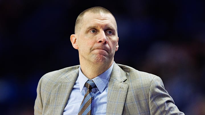 Feb 17, 2026; Lexington, Kentucky, USA; Kentucky Wildcats head coach Mark Pope looks to his bench during the second half against the Georgia Bulldogs at Rupp Arena at Central Bank Center. Mandatory Credit: Jordan Prather-Imagn Images Feb 17, 2026; Lexington, Kentucky, USA; Kentucky Wildcats head coach Mark Pope looks to his bench during the second half against the Georgia Bulldogs at Rupp Arena at Central Bank Center. Mandatory Credit: Jordan Prather-Imagn Images