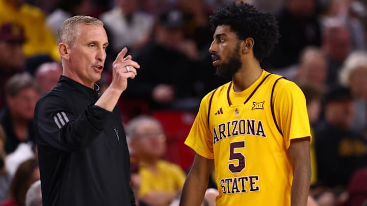 Jan 24, 2026; Tempe, Arizona, USA; Arizona State Sun Devils guard Maurice Odum (5) with head coach Bobby Hurley against the Cincinnati Bearcats in the second half at Desert Financial Arena. Mandatory Credit: Mark J. Rebilas-Imagn Images Jan 24, 2026; Tempe, Arizona, USA; Arizona State Sun Devils guard Maurice Odum (5) with head coach Bobby Hurley against the Cincinnati Bearcats in the second half at Desert Financial Arena. Mandatory Credit: Mark J. Rebilas-Imagn Images