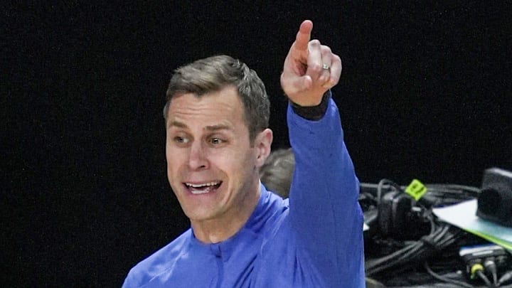 TCU Horned Frogs guard Brock Harding (2) passes near Duke Blue Devils head coach Jon Scheyer March 21, 2026 during the NCAA Men’s Basketball Tournament second round East Region game at the Bon Secours Wellness Arena in Greenville, South Carolina. TCU Horned Frogs guard Brock Harding (2) passes near Duke Blue Devils head coach Jon Scheyer March 21, 2026 during the NCAA Men’s Basketball Tournament second round East Region game at the Bon Secours Wellness Arena in Greenville, South Carolina.