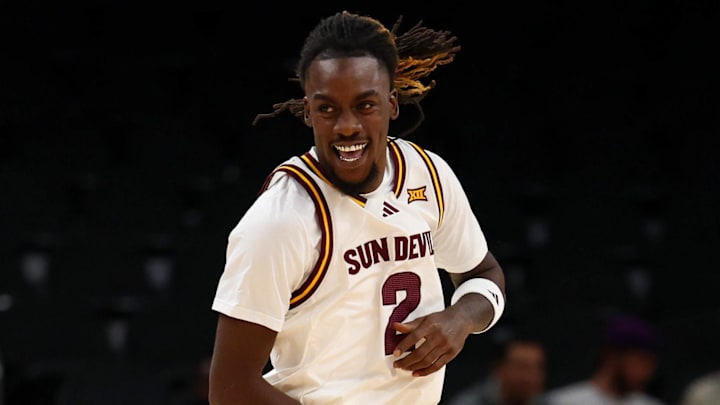 Dec 6, 2025; Phoenix, Arizona, USA; Arizona State University Sun Devils guard Anthony Johnson (2) smiles against Oklahoma University Sooners in the first half at PHX Arena. Mandatory Credit: Anna Carrington-Imagn Images Dec 6, 2025; Phoenix, Arizona, USA; Arizona State University Sun Devils guard Anthony Johnson (2) smiles against Oklahoma University Sooners in the first half at PHX Arena. Mandatory Credit: Anna Carrington-Imagn Images