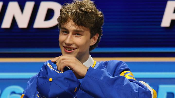 BUFFALO, NEW YORK - JUNE 26: Maddox Dagenais of Canada is drafted by the St. Louis Blues with the sixteenth overall pick during day one of the 2026 NHL Draft on June 26, 2026 in Buffalo, New York. (Photo by Bruce Bennett/Getty Images)