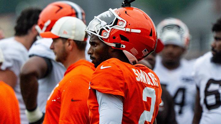Cleveland Browns quarterback Shedeur Sanders (2) takes in the few remaining minutes of day 12 of training camp, Aug. 11, 2026, in Berea, Ohio. Cleveland Browns quarterback Shedeur Sanders (2) takes in the few remaining minutes of day 12 of training camp, Aug. 11, 2026, in Berea, Ohio.