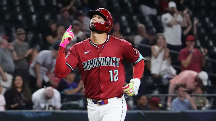 Arizona Diamondbacks Lourdes Gurriel Jr. hits a home run against the Cleveland Guardians in the ninth inning at Chase Field on Aug. 20, 2025. Arizona Diamondbacks Lourdes Gurriel Jr. hits a home run against the Cleveland Guardians in the ninth inning at Chase Field on Aug. 20, 2025.