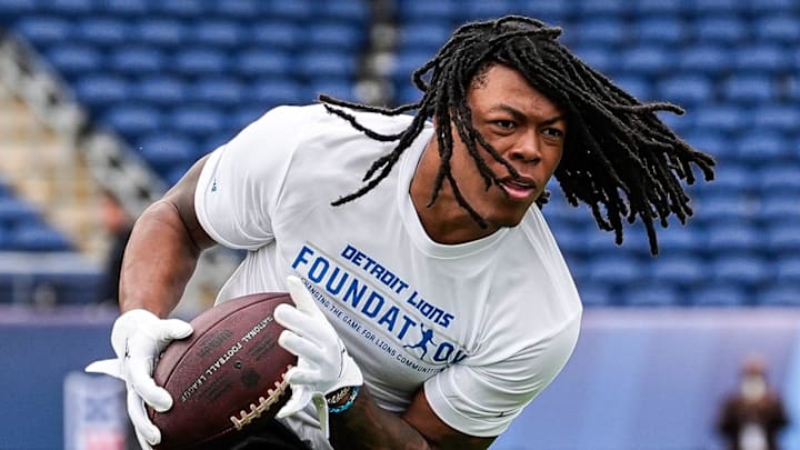 Detroit Lions running back Jahmyr Gibbs (0). Detroit Lions running back Jahmyr Gibbs (0).