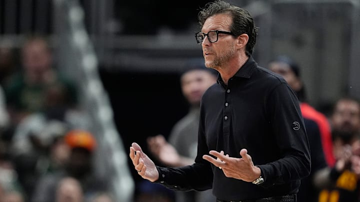 Atlanta Hawks head coach Quin Snyder reacts against the Milwaukee Bucks.