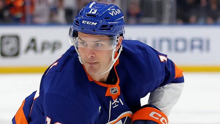 Mar 22, 2026; Elmont, New York, USA; New York Islanders center Mathew Barzal (13) skates with the puck against the Columbus Blue Jackets during the second period at UBS Arena. Mandatory Credit: Brad Penner-Imagn Images Mar 22, 2026; Elmont, New York, USA; New York Islanders center Mathew Barzal (13) skates with the puck against the Columbus Blue Jackets during the second period at UBS Arena. Mandatory Credit: Brad Penner-Imagn Images