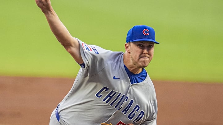 Chicago Cubs starting pitcher Jameson Taillon (50) pitches against the Atlanta Braves during the first inning at Truist Park. 