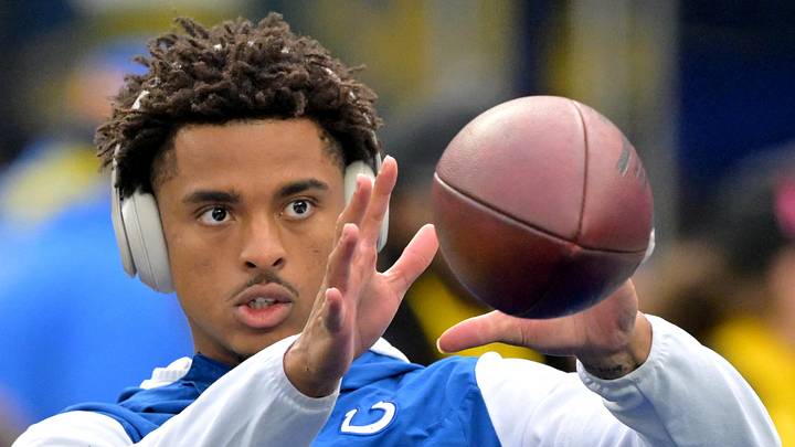 Indianapolis Colts wide receiver Josh Downs warms up prior to the game against the Los Angeles Rams at SoFi Stadium.