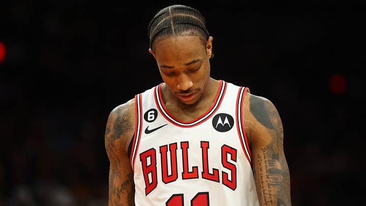 Nov 30, 2022; Phoenix, Arizona, USA; Chicago Bulls forward DeMar DeRozan (11) reacts against the Phoenix Suns at Footprint Center. Mandatory Credit: Mark J. Rebilas-USA TODAY Sports