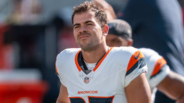 August 9, 2025; Santa Clara, California, USA; Denver Broncos wide receiver Michael Bandy (83) before the game against the San Francisco 49ers at Levi's Stadium. Mandatory Credit: Kyle Terada-Imagn Images August 9, 2025; Santa Clara, California, USA; Denver Broncos wide receiver Michael Bandy (83) before the game against the San Francisco 49ers at Levi's Stadium. Mandatory Credit: Kyle Terada-Imagn Images