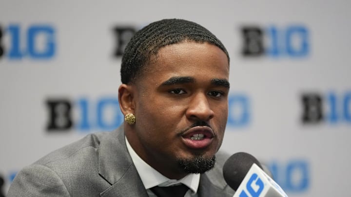 Jul 24, 2025; Las Vegas, NV, USA; USC safety Kamari Ramsey speaks to the media during the Big Ten NCAA college football media days at Mandalay Bay Resort. Mandatory Credit: Lucas Peltier-Imagn Images Jul 24, 2025; Las Vegas, NV, USA; USC safety Kamari Ramsey speaks to the media during the Big Ten NCAA college football media days at Mandalay Bay Resort. Mandatory Credit: Lucas Peltier-Imagn Images