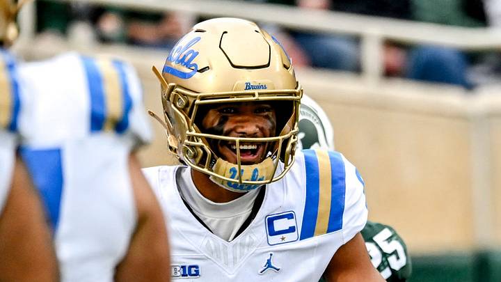 UCLA's Nico Iamaleava celebrates after Jaivian Thomas' touchdown against Michigan State during the third quarter on Saturday, Oct. 11, 2025, at Spartan Stadium in East Lansing. UCLA's Nico Iamaleava celebrates after Jaivian Thomas' touchdown against Michigan State during the third quarter on Saturday, Oct. 11, 2025, at Spartan Stadium in East Lansing.