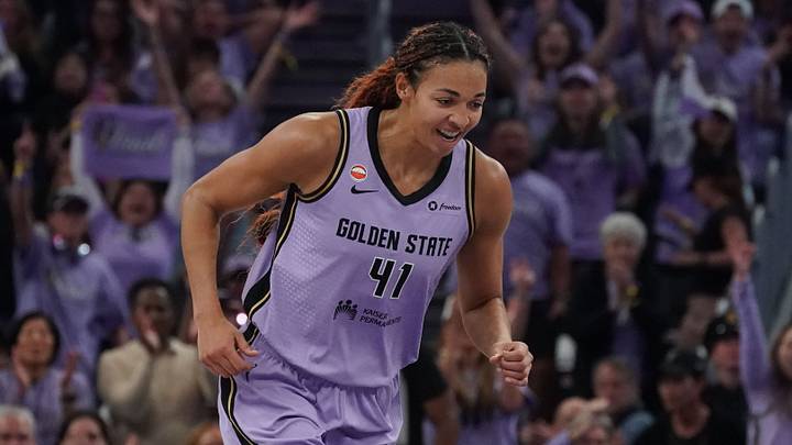 Oct 26, 2026; San Francisco, California, USA; Golden State Valkyries center Kiah Stokes (41) smiles after making a three-pointer against the Atlanta Dream in the third quarter of game five of the 2026 WNBA Finals at Chase Center. Mandatory Credit: David Gonzales-Imagn Images Oct 26, 2026; San Francisco, California, USA; Golden State Valkyries center Kiah Stokes (41) smiles after making a three-pointer against the Atlanta Dream in the third quarter of game five of the 2026 WNBA Finals at Chase Center. Mandatory Credit: David Gonzales-Imagn Images