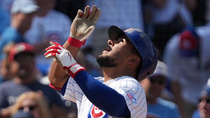 Sep 12, 2026; Chicago, Illinois, USA;  Chicago Cubs second baseman Pedro Ramirez (75) gestures after hitting a home run against the Pittsburgh Pirates during the third inning at Wrigley Field.  Mandatory Credit: David Banks-Imagn Images