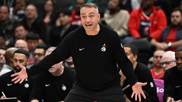 Oct 23, 2026; Washington, District of Columbia, USA; Toronto Raptors Head Coach Darko Rajakovic reacts against the Washington Wizards during the first half at Capital One Arena. Mandatory Credit: Brad Mills-Imagn Images Oct 23, 2026; Washington, District of Columbia, USA; Toronto Raptors Head Coach Darko Rajakovic reacts against the Washington Wizards during the first half at Capital One Arena. Mandatory Credit: Brad Mills-Imagn Images
