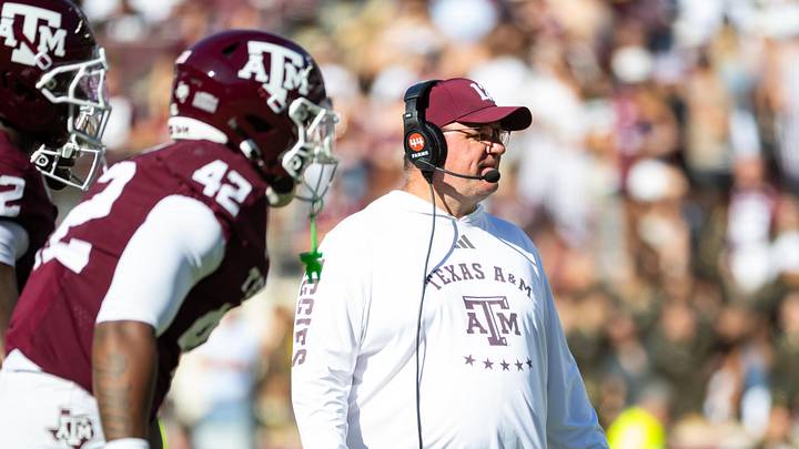 Texas A&M Aggies head coach Mike Elko on the field in the second half of a game against the Samford Bulldogs at Kyle Field. Texas A&M Aggies head coach Mike Elko on the field in the second half of a game against the Samford Bulldogs at Kyle Field.