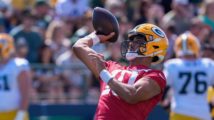Green Bay Packers quarterback Jordan Love (10) passes the ball during practice on Sunday. Green Bay Packers quarterback Jordan Love (10) passes the ball during practice on Sunday.