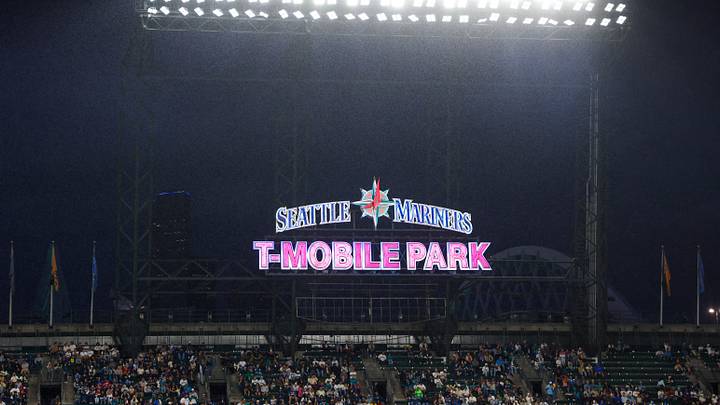 Sep 5, 2026; Seattle, Washington, USA; Rain falls on the left field bleachers during the sixth inning of a game between the Athletics and Seattle Mariners at T-Mobile Park. Mandatory Credit: Joe Nicholson-Imagn Images Sep 5, 2026; Seattle, Washington, USA; Rain falls on the left field bleachers during the sixth inning of a game between the Athletics and Seattle Mariners at T-Mobile Park. Mandatory Credit: Joe Nicholson-Imagn Images