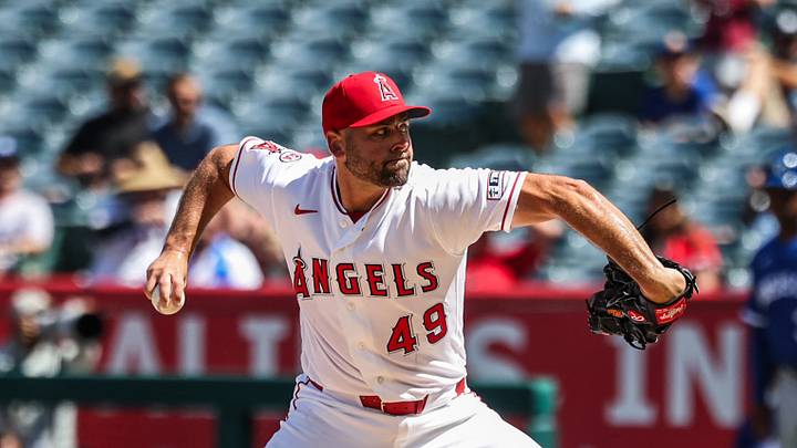 Anaheim, California, USA; Los Angeles Angels pitcher Michael Fulmer (49) throws a pitch against the Kansas City Royals in the top of the seventh inning at Angel Stadium. Mandatory Credit: William Navarro-Imagn Images