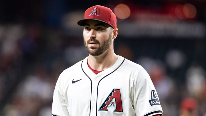 Sep 16, 2025; Phoenix, Arizona, USA; Arizona Diamondbacks pitcher John Curtiss against the San Francisco Giants at Chase Field. Mandatory Credit: Mark J. Rebilas-Imagn Images