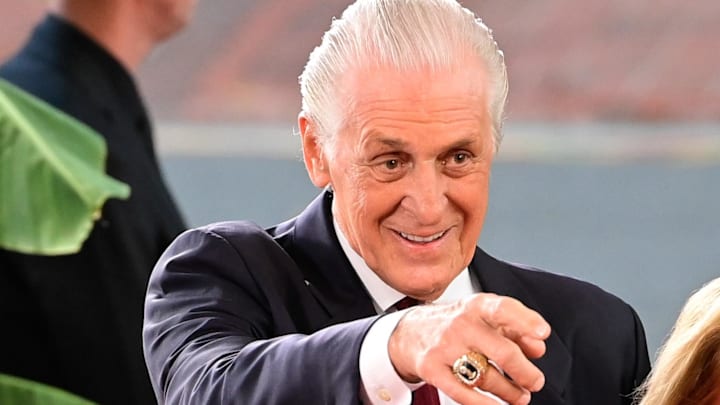 Aug 12, 2023; Springfield, MA, USA;
Miami Heat president Pat Riley walks the red carpet at the 2023 Basketball Hall of Fame induction ceremony at Symphony Hall. Mandatory Credit: Eric Canha-Imagn Images