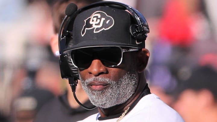 Colorado football coach Deion Sanders looks on against Texas Tech in a Big 12 football game Saturday, Nov. 9, 2024, at Jones AT&T Stadium.