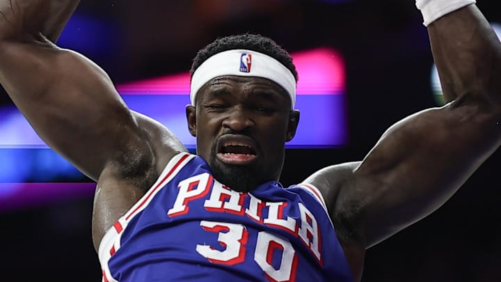 Oct 27, 2025; Philadelphia, Pennsylvania, USA; Philadelphia 76ers center Adem Bona (30) dunks the ball in front of Orlando Magic center Wendell Carter Jr. (34) during the third quarter at Xfinity Mobile Arena. Mandatory Credit: Bill Streicher-Imagn Images Oct 27, 2025; Philadelphia, Pennsylvania, USA; Philadelphia 76ers center Adem Bona (30) dunks the ball in front of Orlando Magic center Wendell Carter Jr. (34) during the third quarter at Xfinity Mobile Arena. Mandatory Credit: Bill Streicher-Imagn Images
