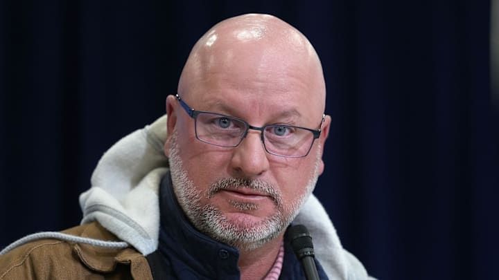 Feb 24, 2026; Indianapolis, IN, USA; Los Angeles Chargers general manager Joe Hortiz speaks at the NFL Scouting Combine at the Indiana Convention Center. Mandatory Credit: Kirby Lee-Imagn Images Feb 24, 2026; Indianapolis, IN, USA; Los Angeles Chargers general manager Joe Hortiz speaks at the NFL Scouting Combine at the Indiana Convention Center. Mandatory Credit: Kirby Lee-Imagn Images