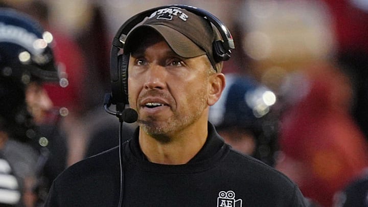 Iowa State Cyclones head coach Matt Campbell reacts during the fourth quarter against BYU at Jack Trice Stadium on Oct. 25, 2025, in Ames, Iowa. Iowa State Cyclones head coach Matt Campbell reacts during the fourth quarter against BYU at Jack Trice Stadium on Oct. 25, 2025, in Ames, Iowa.