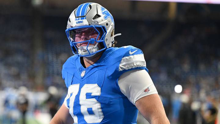 Detroit Lions offensive tackle Blake Miller (76) during pregame warmups before their game against the Commanders Detroit Lions offensive tackle Blake Miller (76) during pregame warmups before their game against the Commanders
