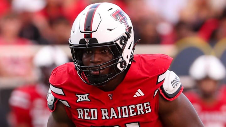 Texas Tech's David Bailey prepares to rush the Arkansas-Pine Bluff offene during a non-conference football game, Saturday, August 30, 2025, at Jones AT&T Stadium. Texas Tech's David Bailey prepares to rush the Arkansas-Pine Bluff offene during a non-conference football game, Saturday, August 30, 2025, at Jones AT&T Stadium.
