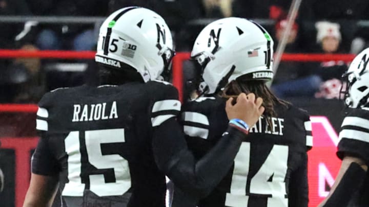 Nebraska quarterbacks Dylan Raiola and TJ Lateef during the USC game.