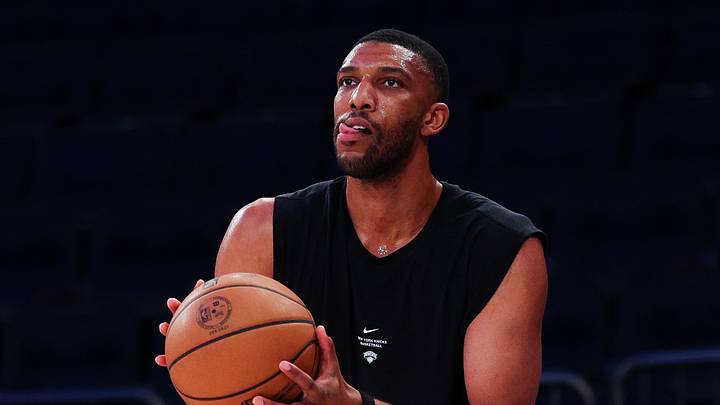 Oct 12, 2026; New York, New York, USA; New York Knicks center Tony Bradley (18) warms up before the game against the Minnesota Timberwolves at Madison Square Garden. Oct 12, 2026; New York, New York, USA; New York Knicks center Tony Bradley (18) warms up before the game against the Minnesota Timberwolves at Madison Square Garden.