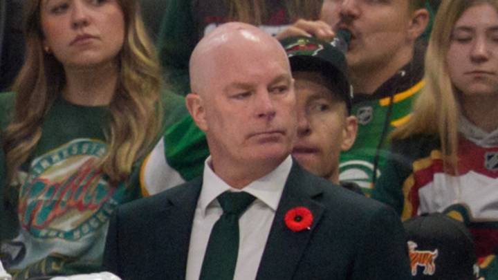 Nov 4, 2025; Saint Paul, Minnesota, USA; Minnesota Wild head coach John Hynes watches play against the  Nashville Predators in the third period at Grand Casino Arena. Mandatory Credit: Matt Blewett-Imagn Images