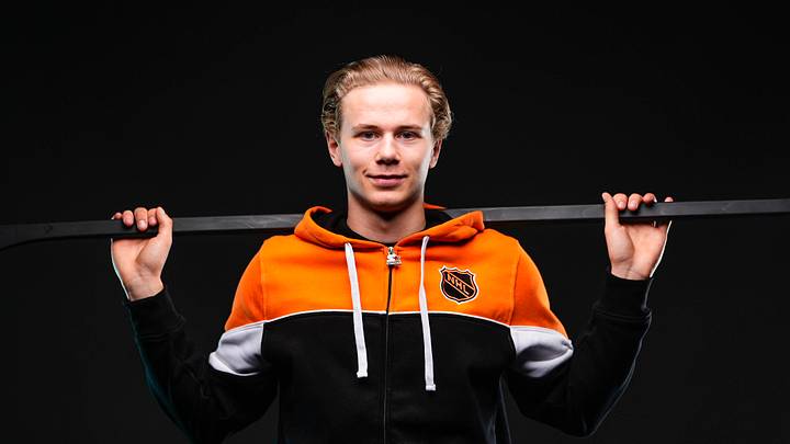 BUFFALO, NEW YORK - JUNE 4: Elton Hermansson poses for a portrait during the 2026 NHL Scouting Combine at Harborcenter on June 4, 2026 in Buffalo, New York. (Photo by Mark Blinch/NHLI via Getty Images)