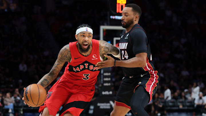 Dec 15, 2025; Miami, Florida, USA; Toronto Raptors forward Brandon Ingram (3) drives to the basket against Miami Heat guard Norman Powell (24) during the second quarter at Kaseya Center. Mandatory Credit: Sam Navarro-Imagn Images Dec 15, 2025; Miami, Florida, USA; Toronto Raptors forward Brandon Ingram (3) drives to the basket against Miami Heat guard Norman Powell (24) during the second quarter at Kaseya Center. Mandatory Credit: Sam Navarro-Imagn Images