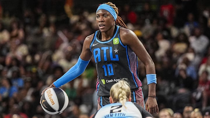 Atlanta Dream guard Howard dribbles the ball at Gateway Center Arena at College Park. 