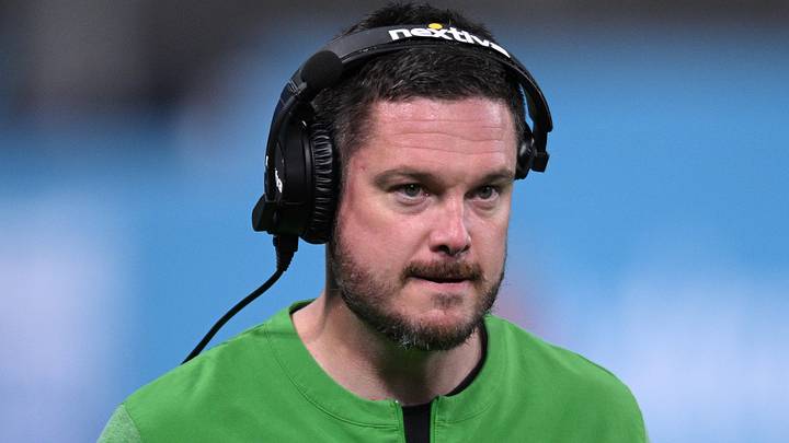 Dec 28, 2022; San Diego, CA, USA; Oregon Ducks head coach Dan Lanning looks on from the sideline during the second half against the North Carolina Tar Heels of the 2022 Holiday Bowl at Petco Park. Mandatory Credit: Orlando Ramirez-Imagn Images