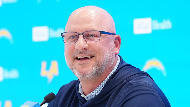 Apr 16, 2026; El Segundo, CA, USA; Los Angeles Chargers general manager Joe Hortiz speaks at press conference at The Bolt. Mandatory Credit: Kirby Lee-Imagn Images