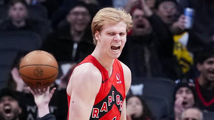 Feb 8, 2026; Toronto, Ontario, CAN; Toronto Raptors guard Gradey Dick (1) celebrates after scoring against the Indiana Pacers during the second half at Scotiabank Arena. Mandatory Credit: Kevin Sousa-Imagn Images Feb 8, 2026; Toronto, Ontario, CAN; Toronto Raptors guard Gradey Dick (1) celebrates after scoring against the Indiana Pacers during the second half at Scotiabank Arena. Mandatory Credit: Kevin Sousa-Imagn Images