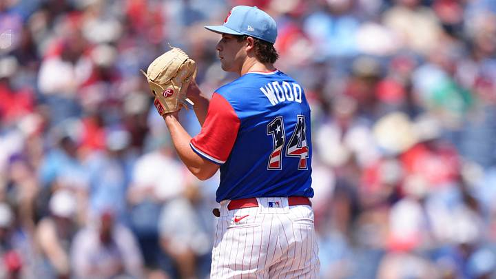 Jul 12, 2026; Philadelphia, PA, USA; National League pitcher Gage Wood (14) stands on the mound against American League in the first inning at Citizens Bank Park. Mandatory Credit: Kyle Ross-Imagn Images Jul 12, 2026; Philadelphia, PA, USA; National League pitcher Gage Wood (14) stands on the mound against American League in the first inning at Citizens Bank Park. Mandatory Credit: Kyle Ross-Imagn Images