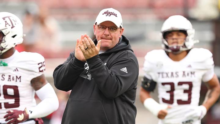 Texas A&M Aggies head coach Mike Elko prior to the game against the Arkansas Razorbacks at Donald W. Reynolds Razorback Stadium. 