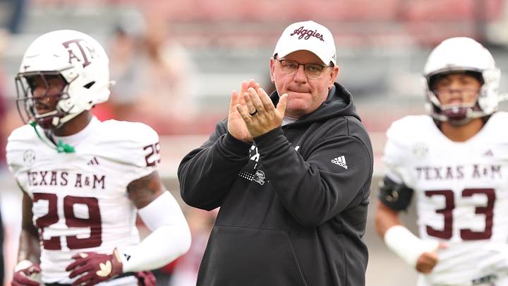 Texas A&M Aggies head coach Mike Elko prior to the game against the Arkansas Razorbacks.