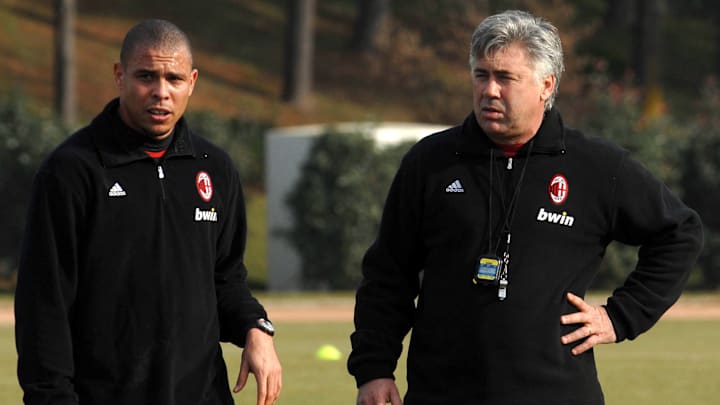 Carlo Ancelotti (right) managed Ronaldo Nazário at AC Milan for during the striker's final two seasons in Europe.