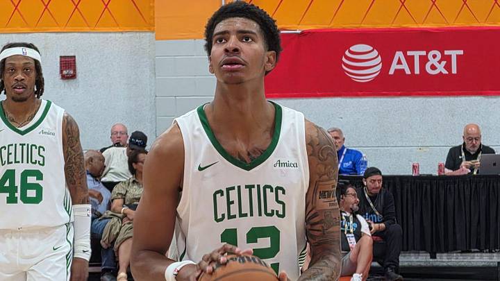Las Vegas, NV — Celtics rookie Chris Cenac Jr. takes a free throw during a summer league game on July 13, 2026